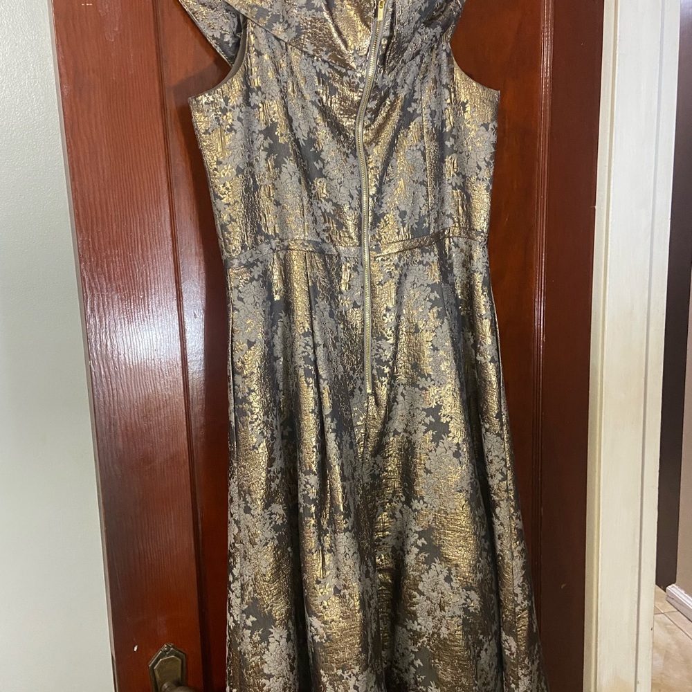 Calvin Klein Gold and Silver Cowl Neck A-Line Dress
